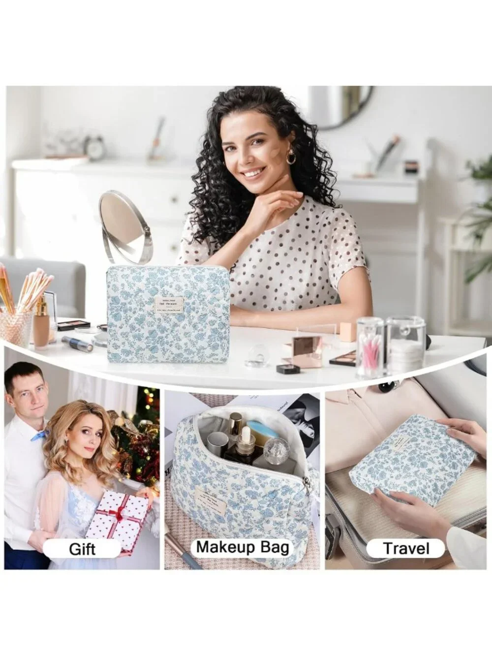 Floral Coquette Aesthetic Makeup Bag Set | Cute Travel Cosmetic Organizer for